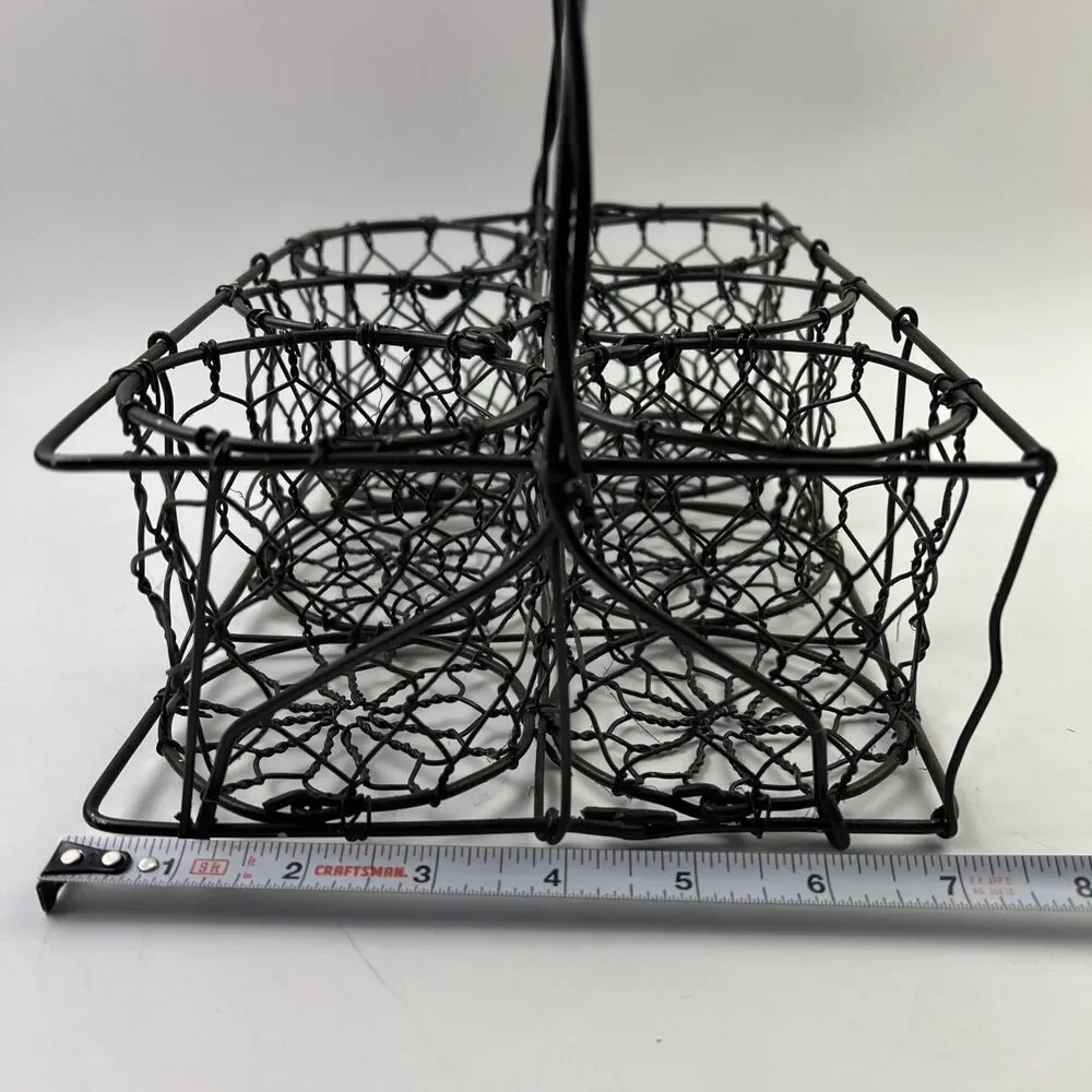 Vintage Primitive Wire Plant Herb Caddy 6 Holder Basket Twisted Galvanized Steel